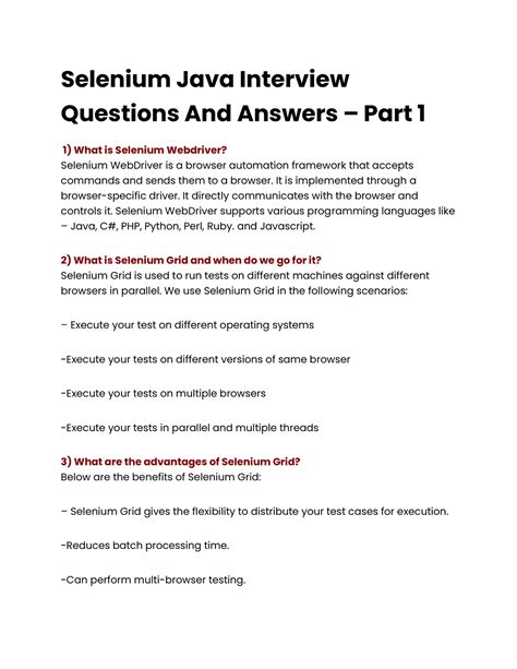 java interview questions for selenium testing 2 years experience