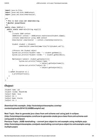 java jaxb unmarshal xml string example