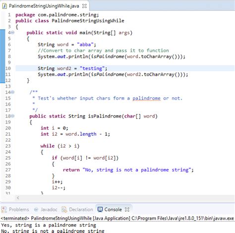 java palindrome string program example