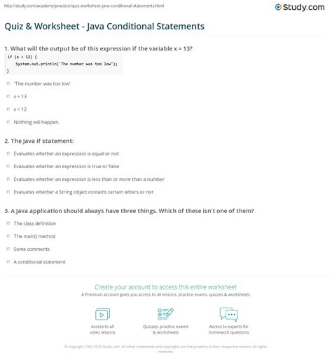 java practice questions on conditional statements