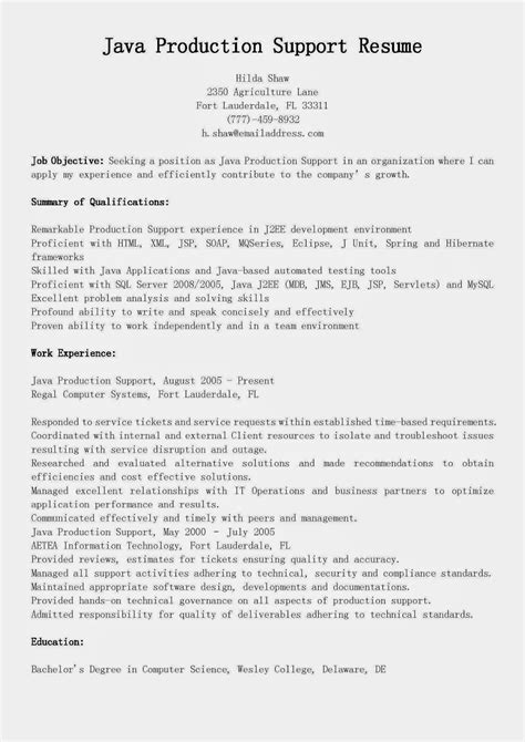 java production support resume sample