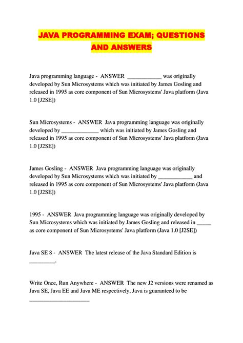 java programming exam questions and answers