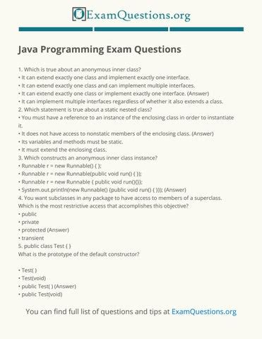 java programming exam questions and answers pdf free download