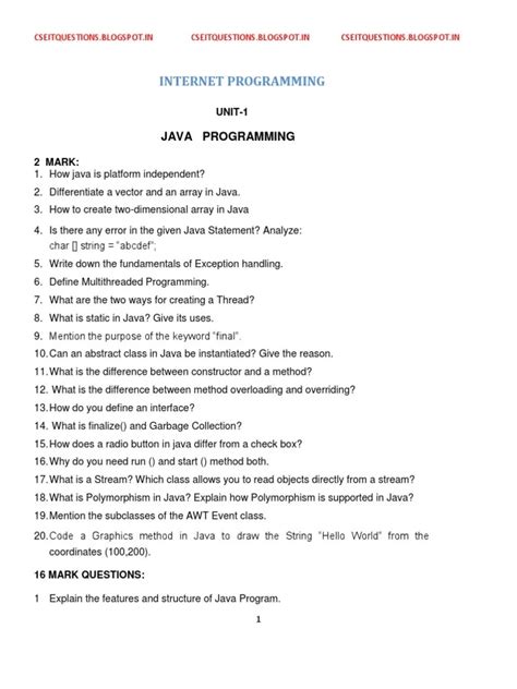 java programming question bank with answers pdf