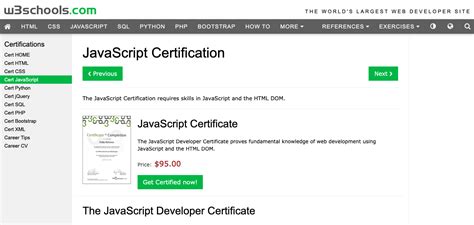 javascript free certification exam