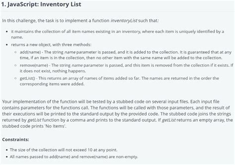 Javascript Inventory List Chegg