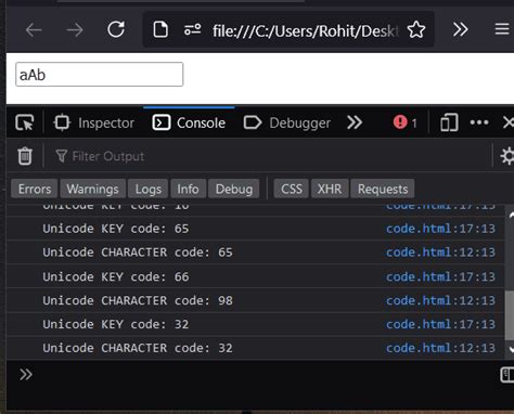 javascript keyup get key code