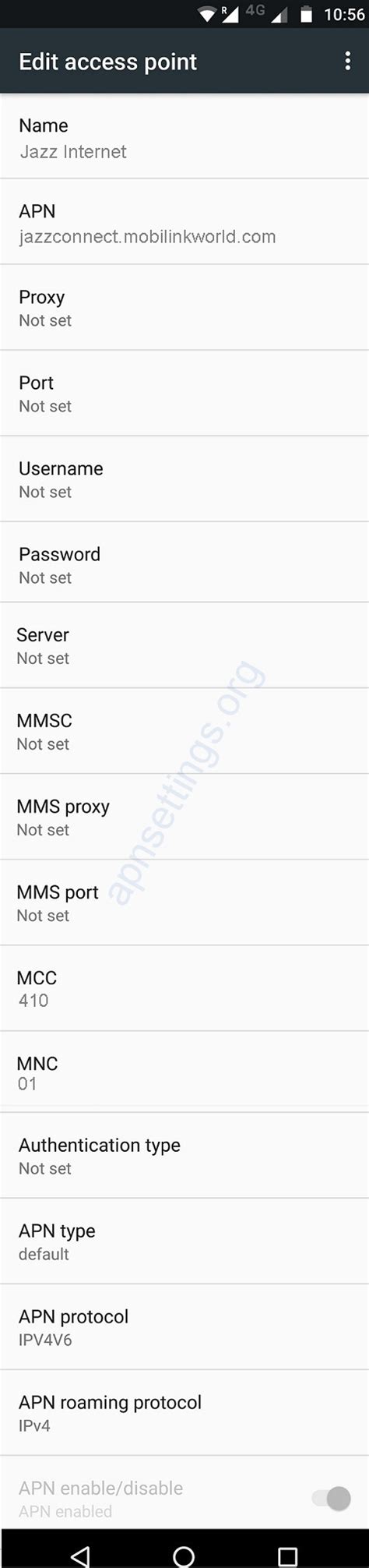 jazz internet setting code for android