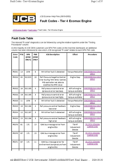 Jcb Engine Fault Codes