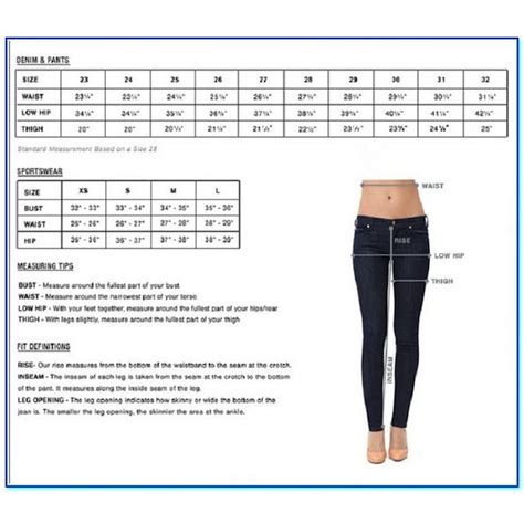 jeans size chart uk