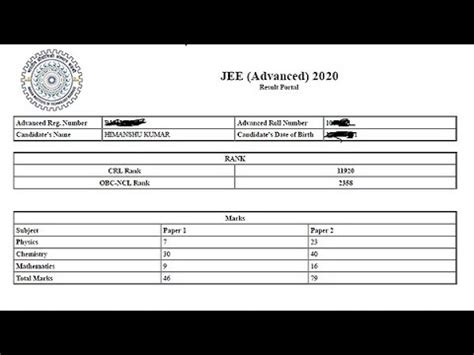 jee advanced 2020 result check
