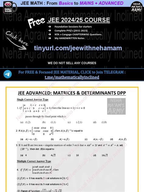 Jee Advanced Questions On Matrices And Determinants