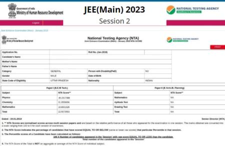 jee main second session result 2023