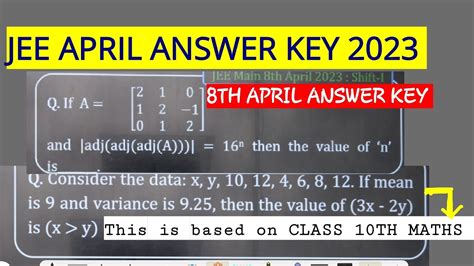jee mains 8th april shift 1 answer key