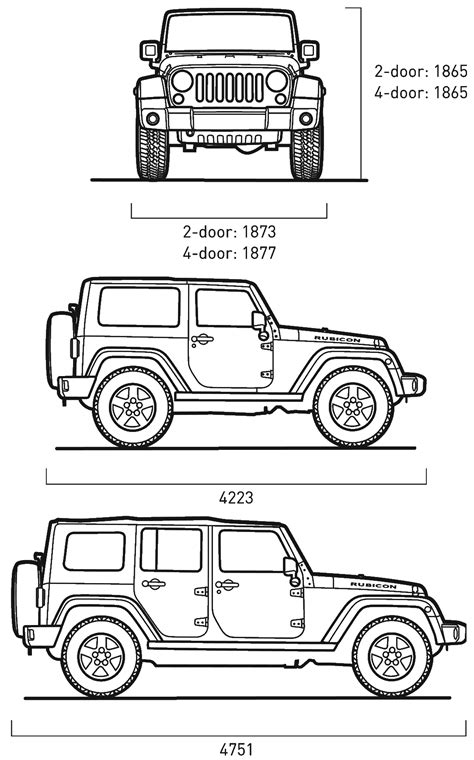 jeep wrangler rubicon dimensions