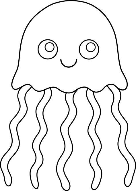 Cute Colorable Jellyfish Free Clip Art