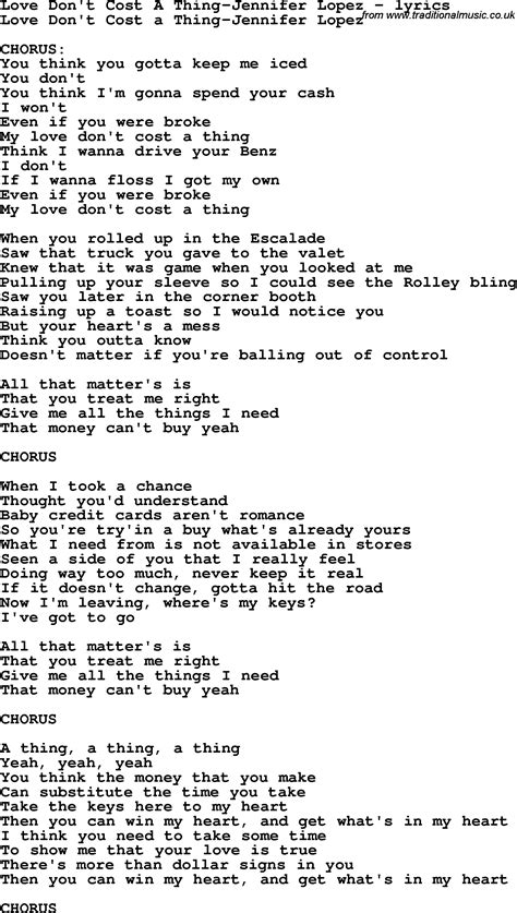 jennifer lopez love don't cost a thing lyrics