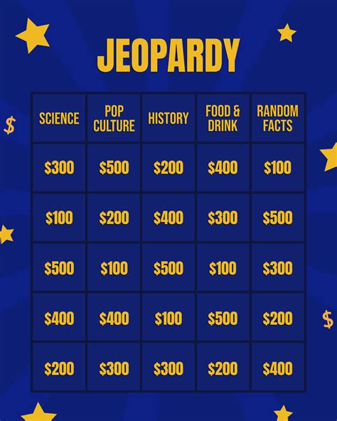 Jeopardy Template Online Printable