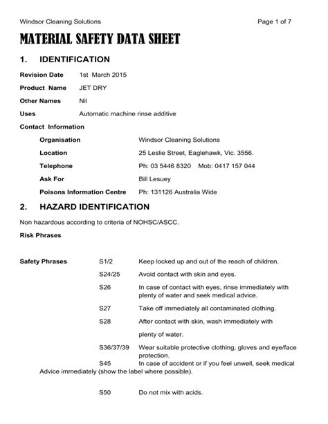 Jet Dry Safety Data Sheet