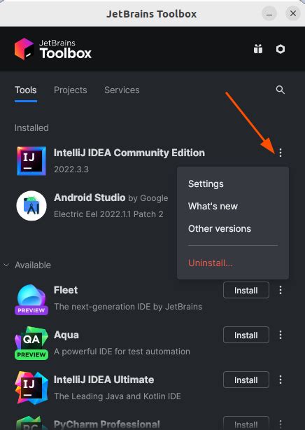 Jetbrains Toolbox Context Menu