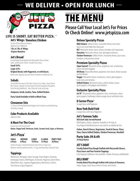 Jets Pizza Menu Printable With Pricing