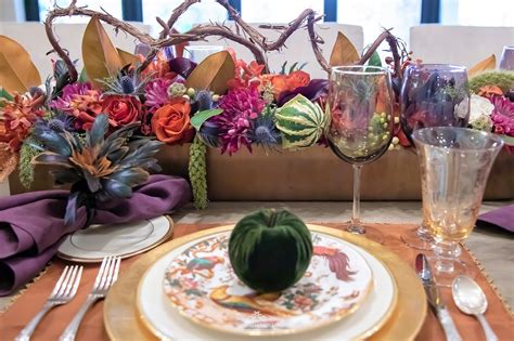 Jewel toned modern thanksgiving tablescape party ideas party