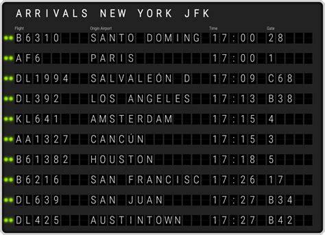 jfk airport arrival schedule