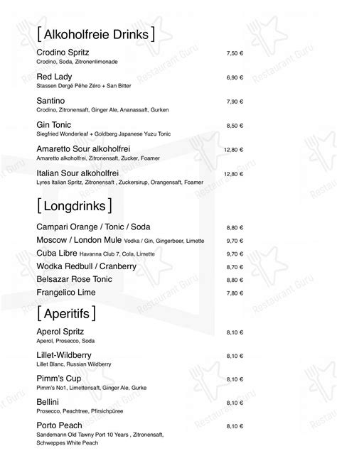 Jiggers Bar Menu