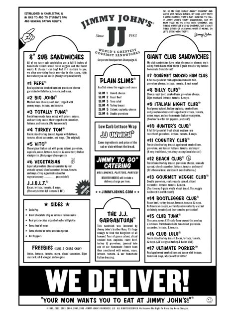 Discover The Convenience Of Jimmy John Printable Menu In 2023