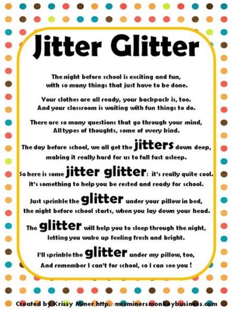 Back to School Mommy Magic Jitter Glitter Poem and Charm Jitter