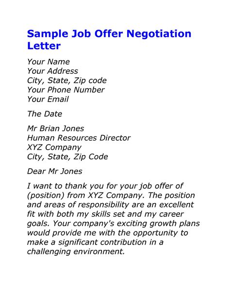 Salary Negotiation Letter After Job Offer Templates at