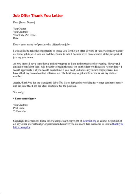 30 Professional Thank You Letters For Job Offer (Free)