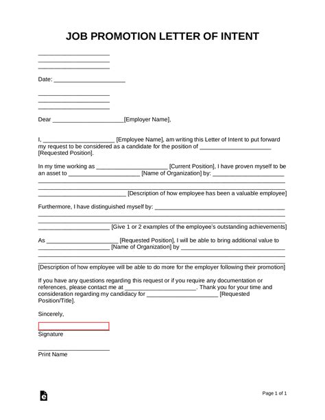 √ Free Printable Letter Of Intent For Promotion Templateral