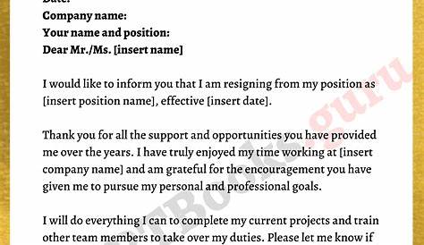 Job Resign Letter In English Sample Of ation