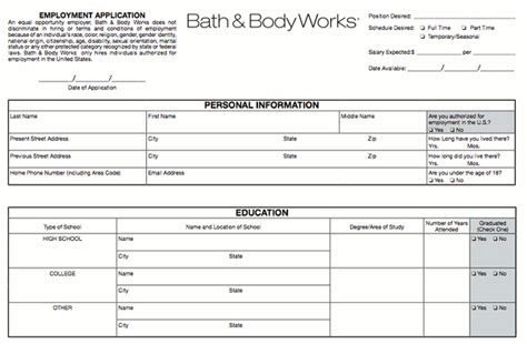 job application for bath and body works
