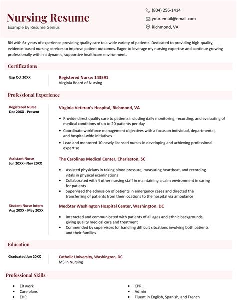 job application resume sample for nurse