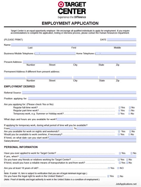 Job Application Target Printable