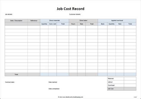 job cost tracking form