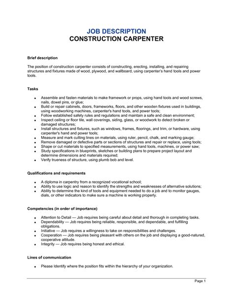 job description for a carpenter