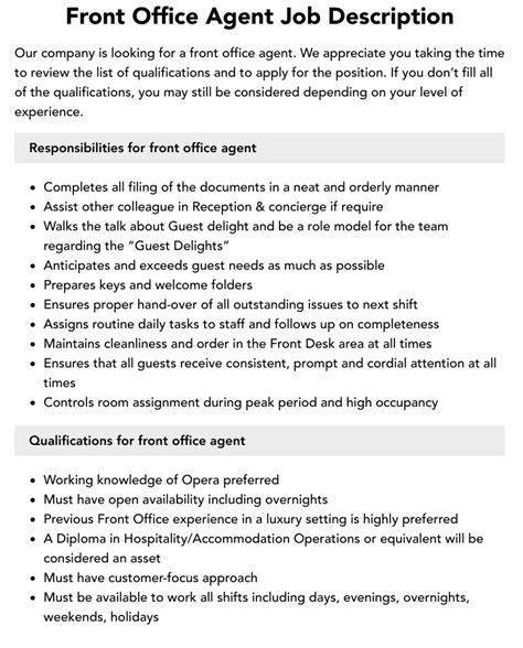 job description for front office