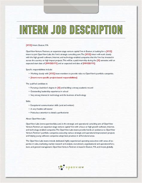 job description for internship