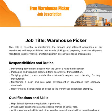 job description for warehouse picker