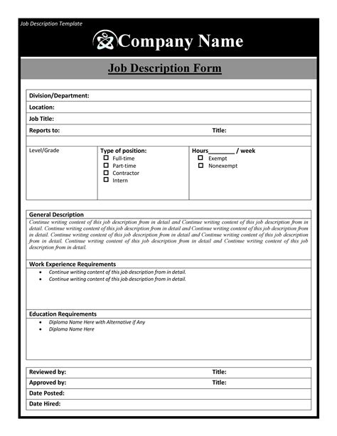 job description format in word