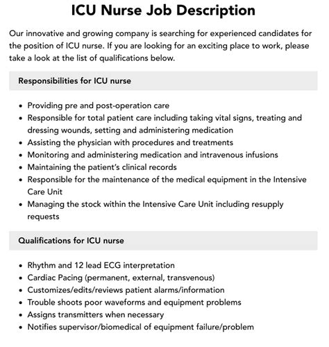 job description icu nurse