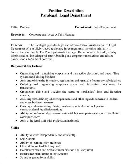 job description legal assistant