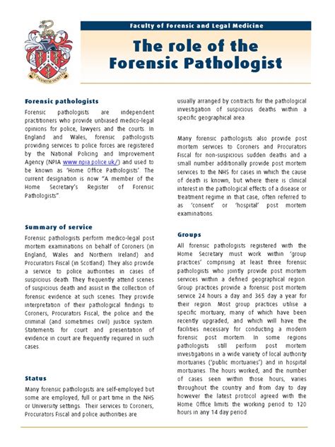 job description of a forensic pathologist