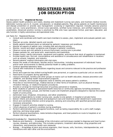 job description of a registered nurse