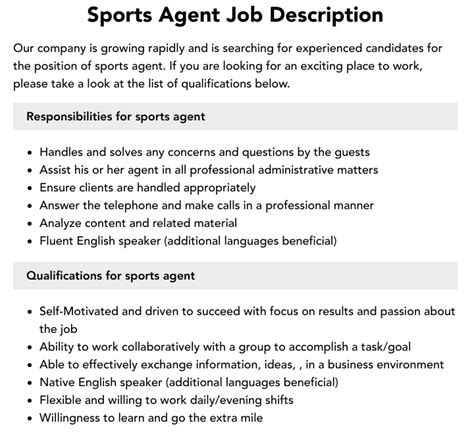 job description of a sports agent