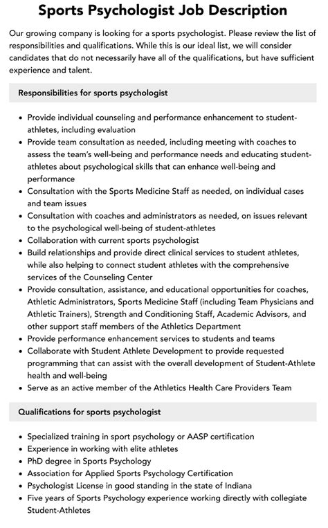 job description of sport psychologist
