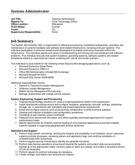 job description system administrator